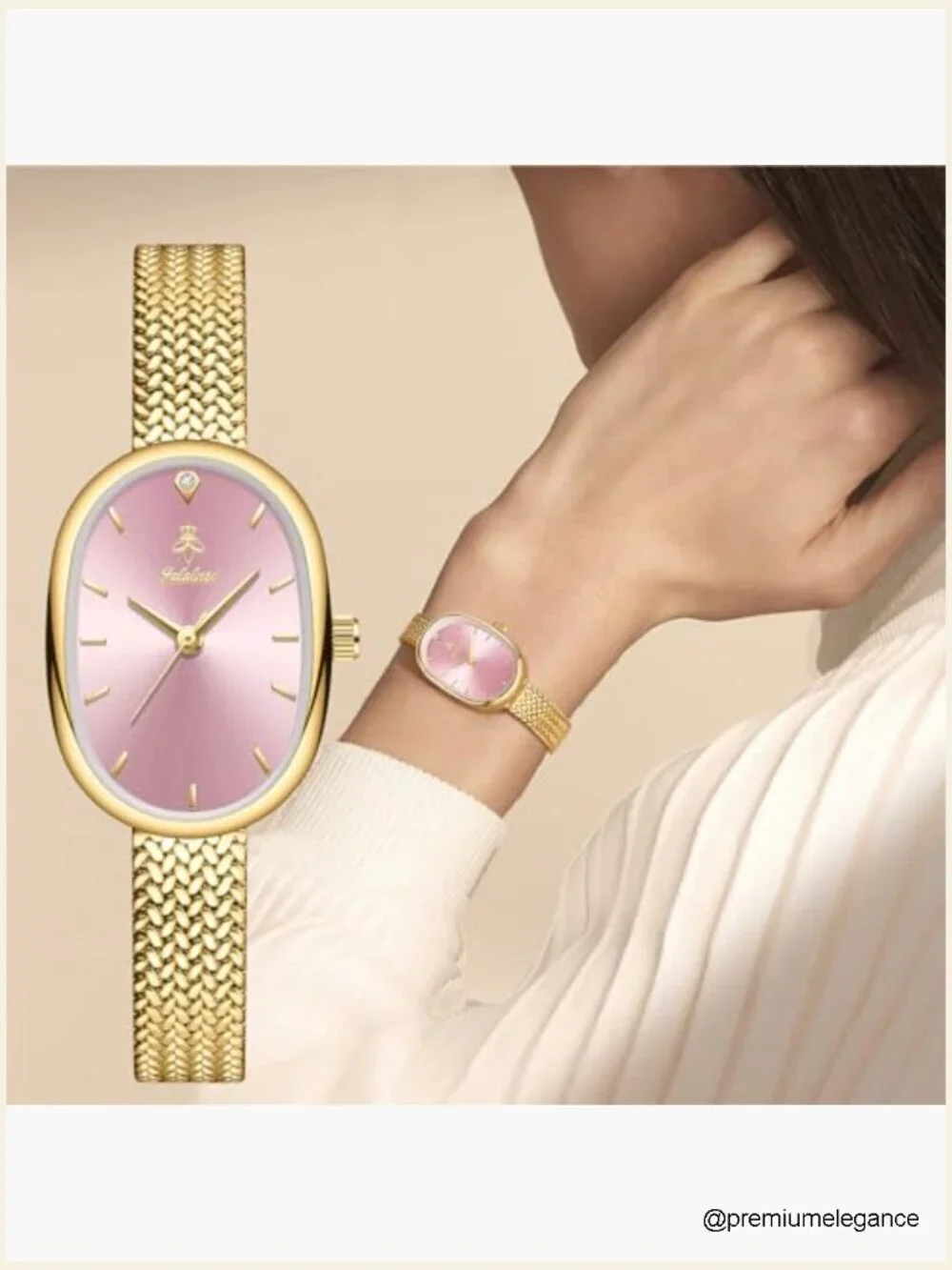 Vintage Oval Gold Wrist Watch for Women, Waterproof Elegant Bracelet Watch,